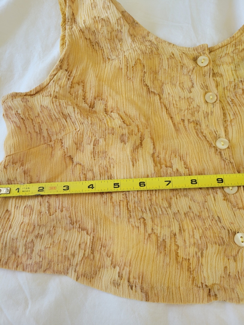 Vintage Encounter Crop Top With Buttons Womens Size Small Yellow Boho Hippie - Picture 10 of 11